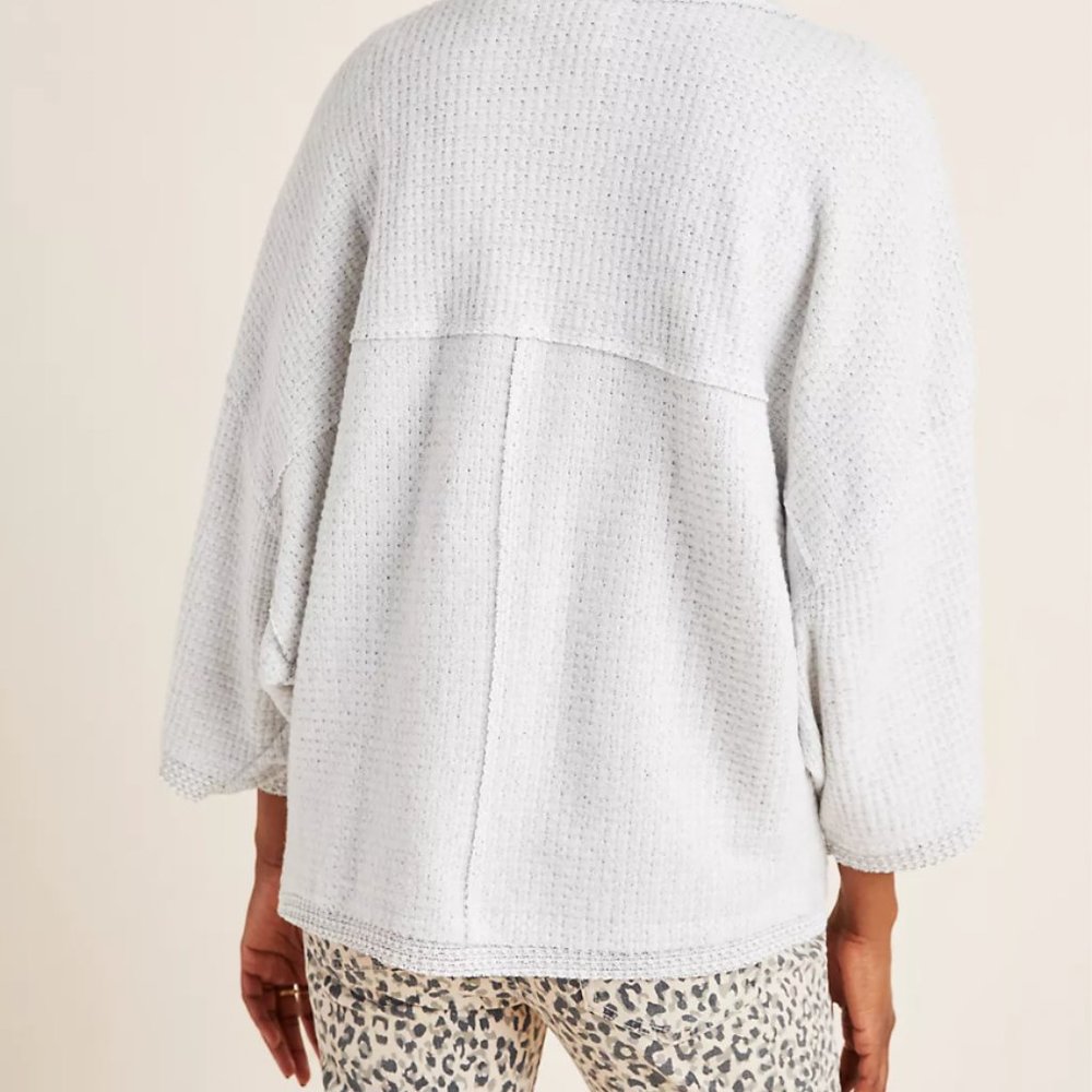 Maeve Lia Hacci Cardigan Sweater S grey open front waffle texture with raw edges - Picture 2 of 10